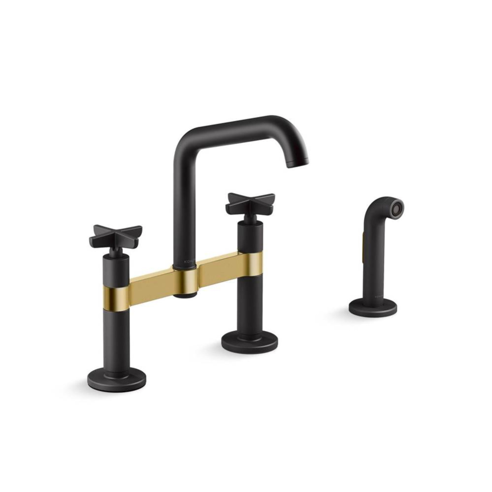 Billet™ Two-hole bridge kitchen sink faucet with side sprayer