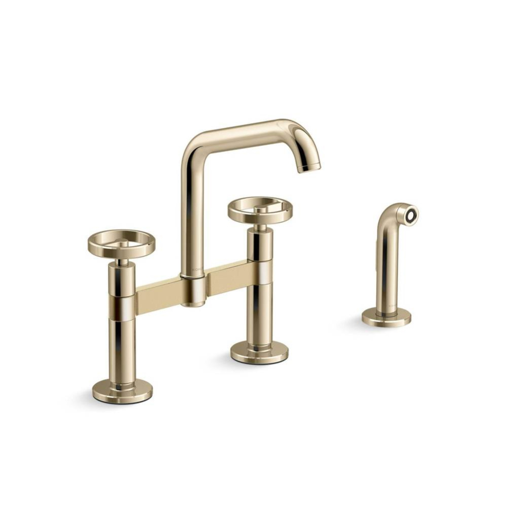 Billet™ Two-hole bridge kitchen sink faucet with side sprayer