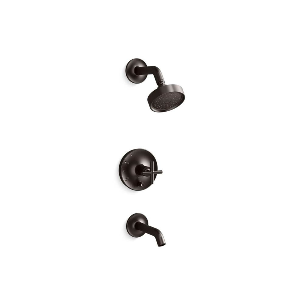 Purist® Rite-Temp® bath and shower trim kit with push-button diverter and cross handle,
