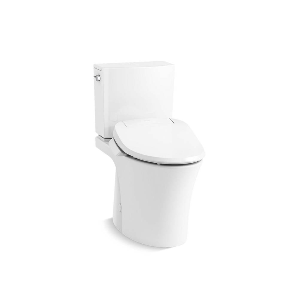 Hidden cord two-piece elongated toilet with skirted trapway, 1.28 gpf