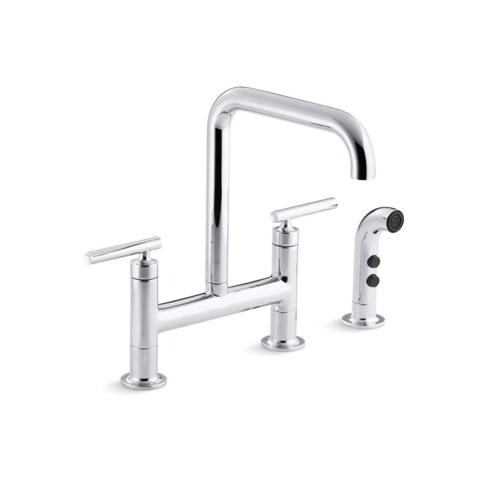 Purist® Two-hole bridge kitchen sink faucet with side sprayer