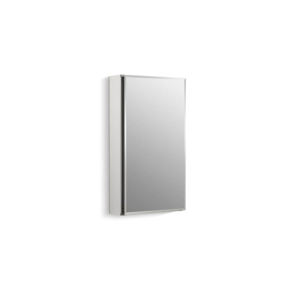 15'' W x 26'' H aluminum single-door medicine cabinet with mirrored door, beve