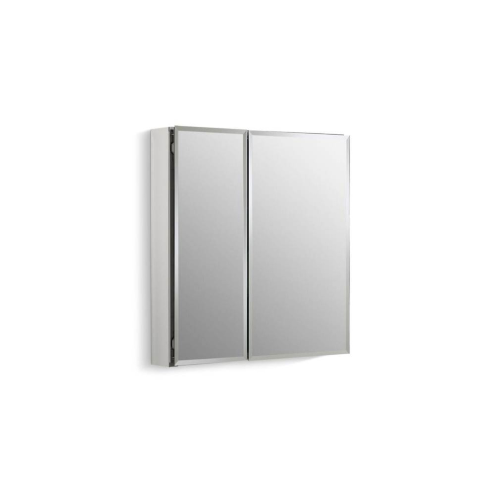 25'' W x 26'' H aluminum two-door medicine cabinet with mirrored doors, bevele