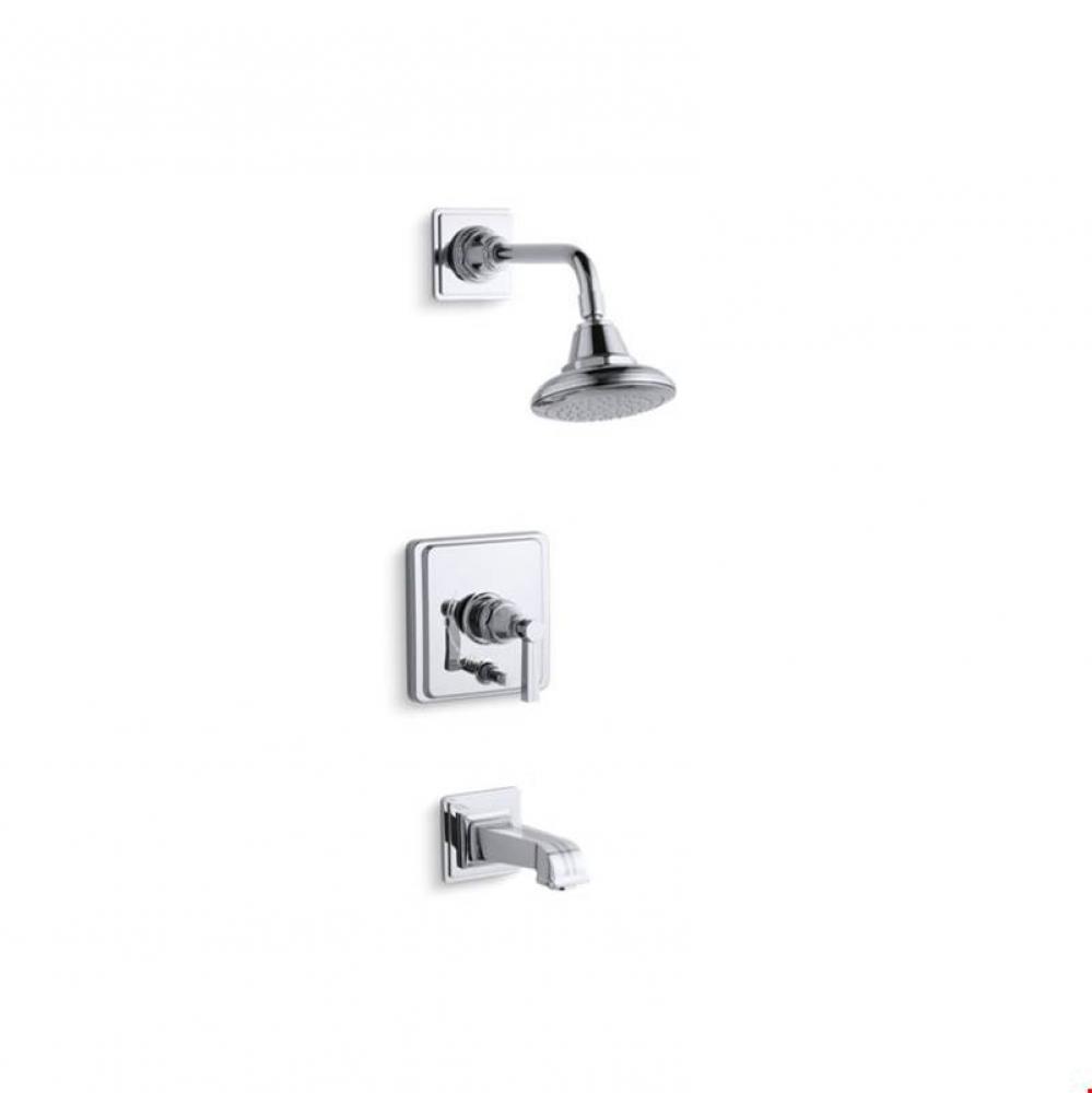 Pinstripe® Rite-Temp(R) pressure-balancing bath and shower faucet trim with lever handle, val