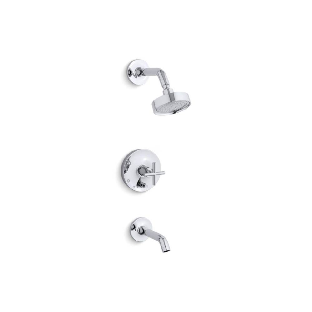 Purist® Rite-Temp® bath and shower trim kit with push-button diverter and cross handle,