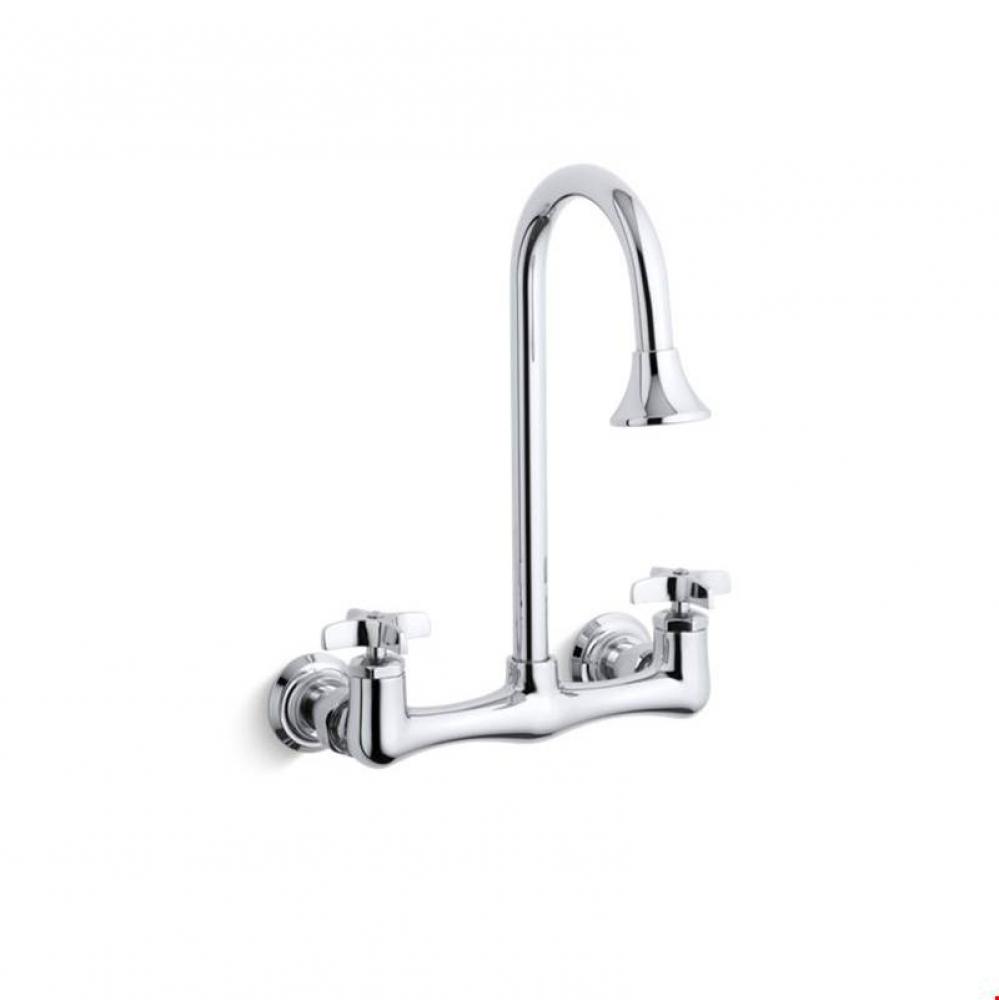 Triton® double cross handle utility sink faucet with rosespray gooseneck spout