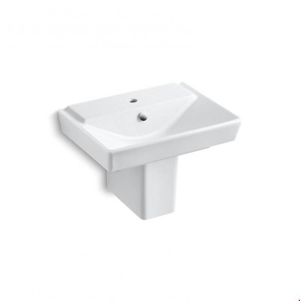 Rêve® 23'' semi-pedestal bathroom sink with single faucet hole and shroud
