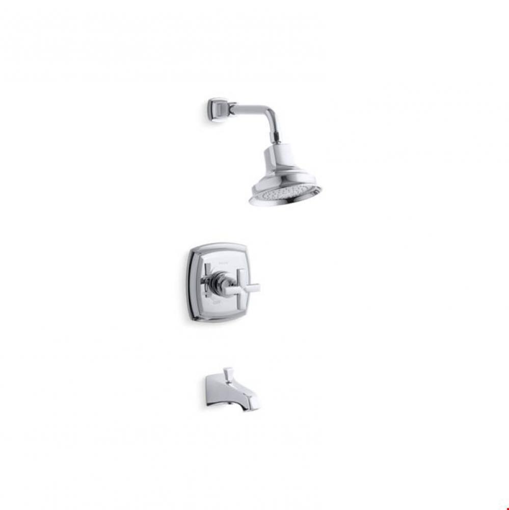 Margaux® Rite-Temp® bath and shower trim set with cross handle and NPT spout, valve not