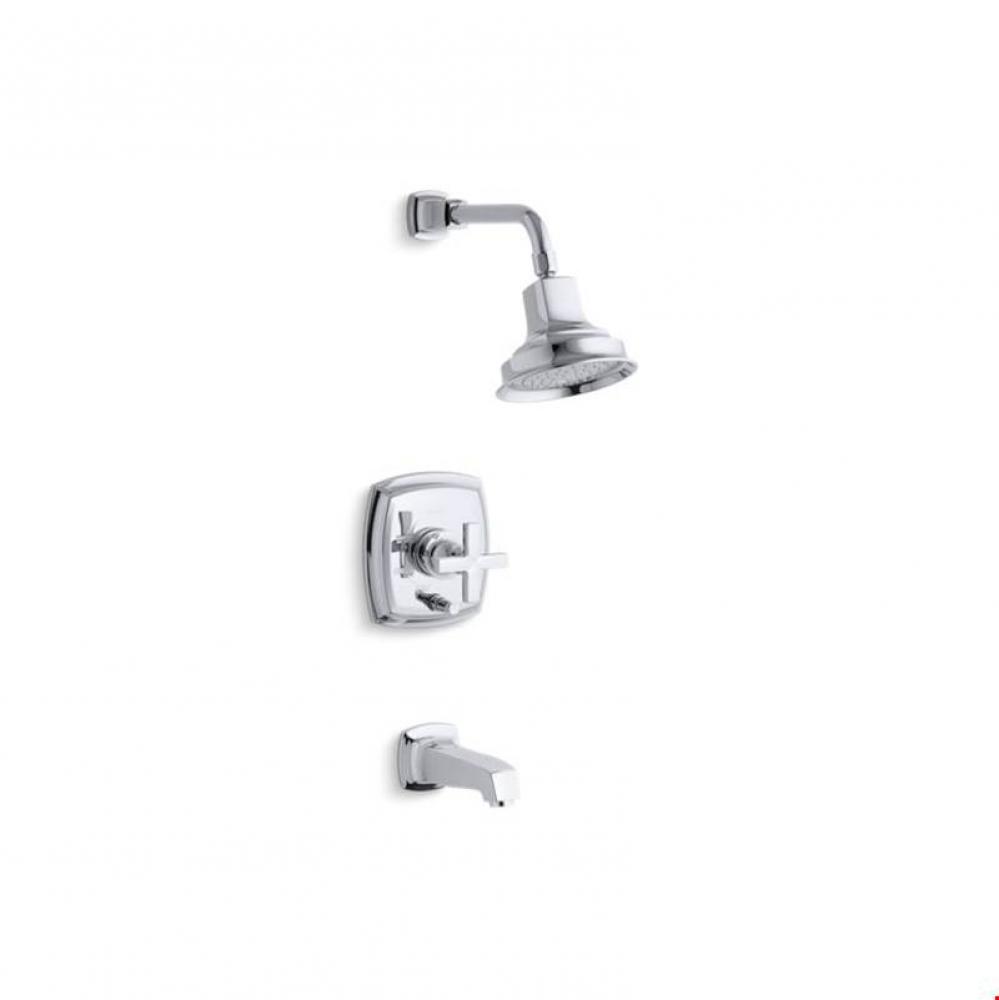 Margaux® Rite-Temp(R) pressure-balancing bath and shower faucet trim with push-button diverte