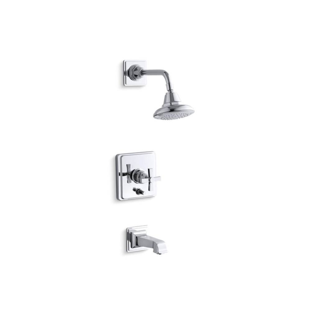 Pinstripe® Pure Rite-Temp® bath and shower trim kit with push-button diverter and cross