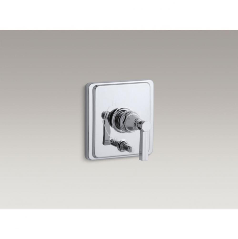 Pinstripe® Rite-Temp(R) pressure-balancing valve trim with diverter and grooved lever handle,