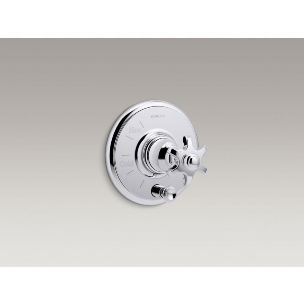 Artifacts® Rite-Temp(R) pressure-balancing valve trim with push-button diverter and prong han