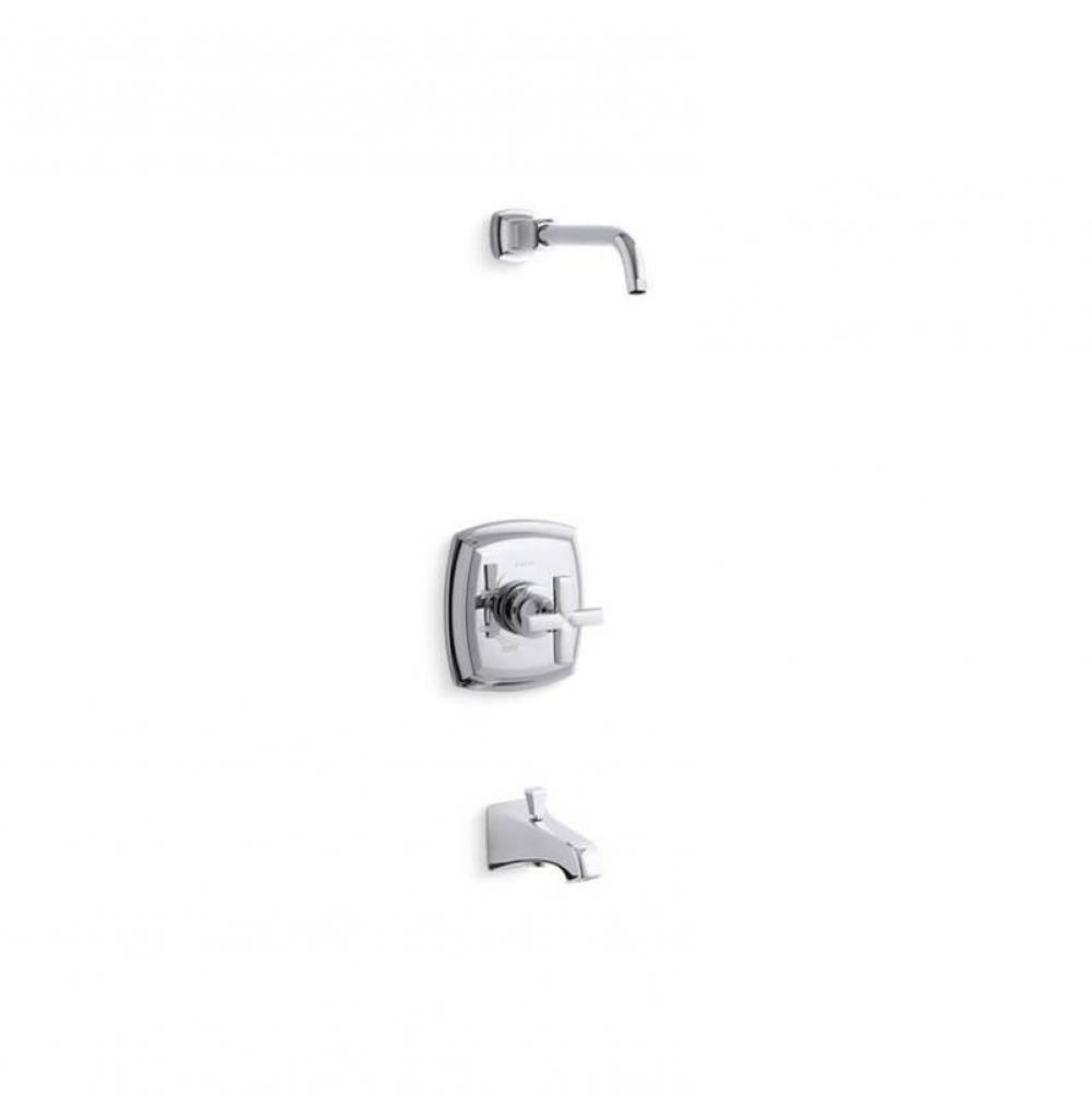 Margaux® Rite-Temp(R) bath and shower valve trim with cross handle and NPT spout, less shower