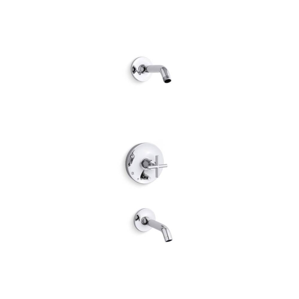 Purist® Rite-Temp® bath and shower trim kit with push-button diverter and cross handle,