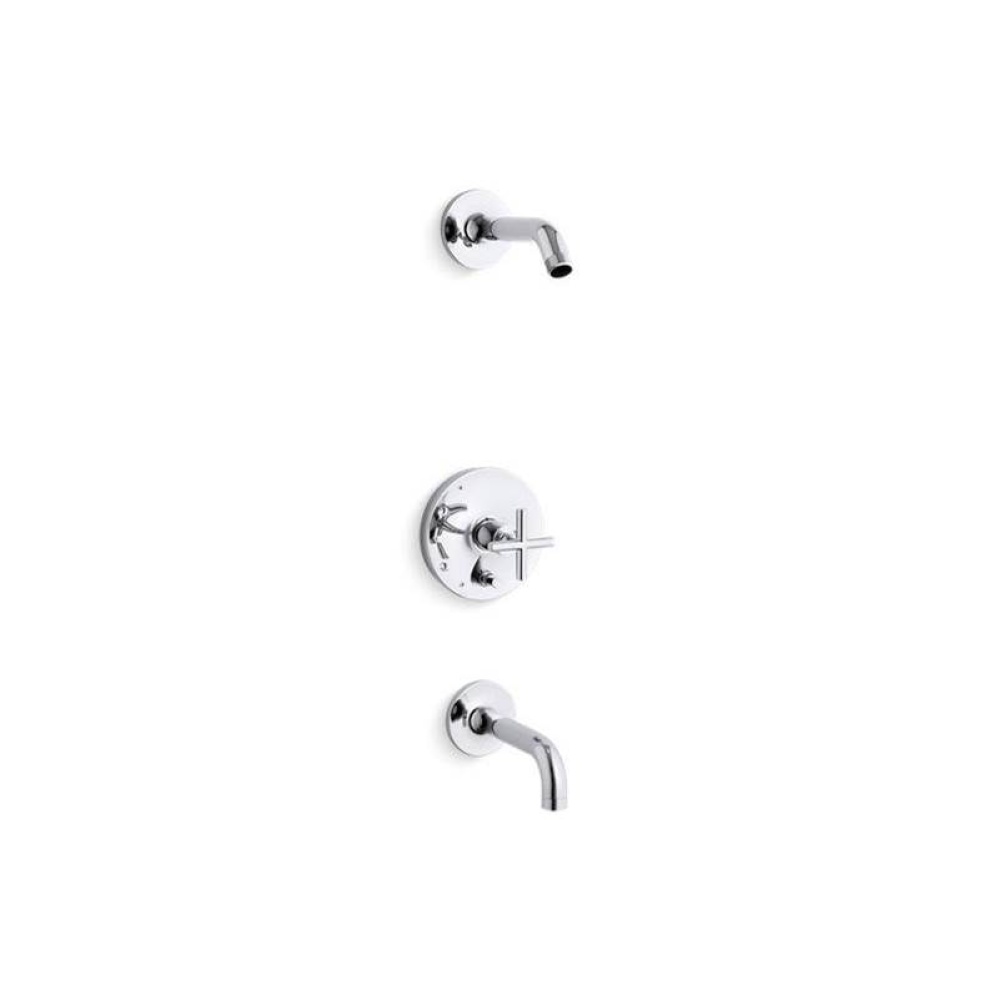 Purist® Rite-Temp® bath and shower trim set with push-button diverter and cross handle,