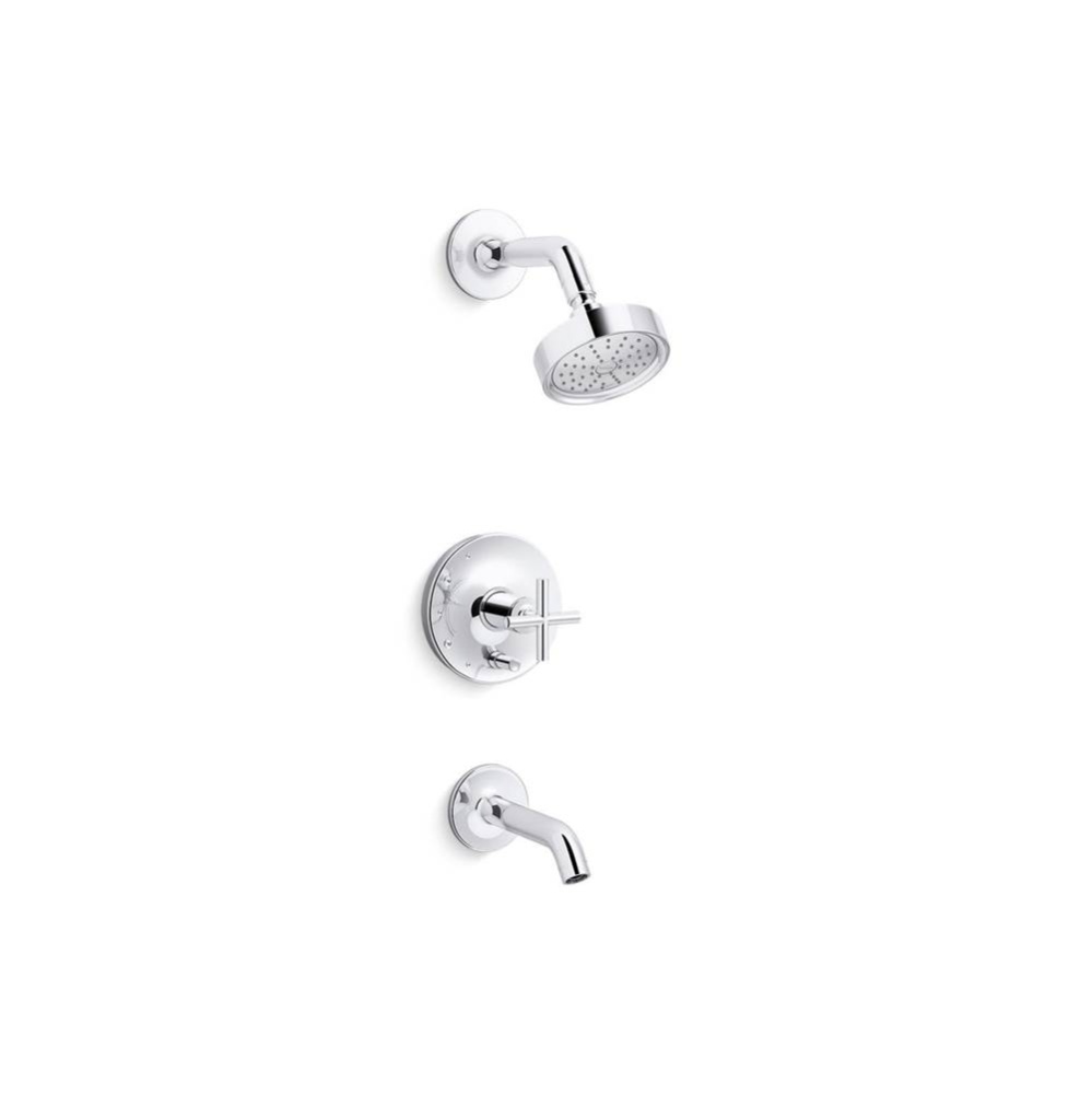 Purist® Rite-Temp® bath and shower trim kit with push-button diverter and cross handle,