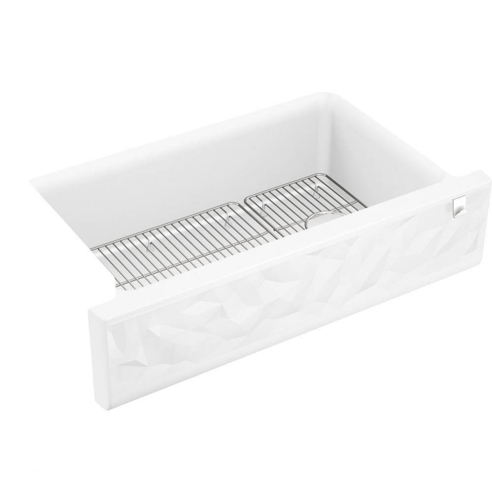 Cairn® 34'' undermount single-bowl farmhouse kitchen sink with faceted design