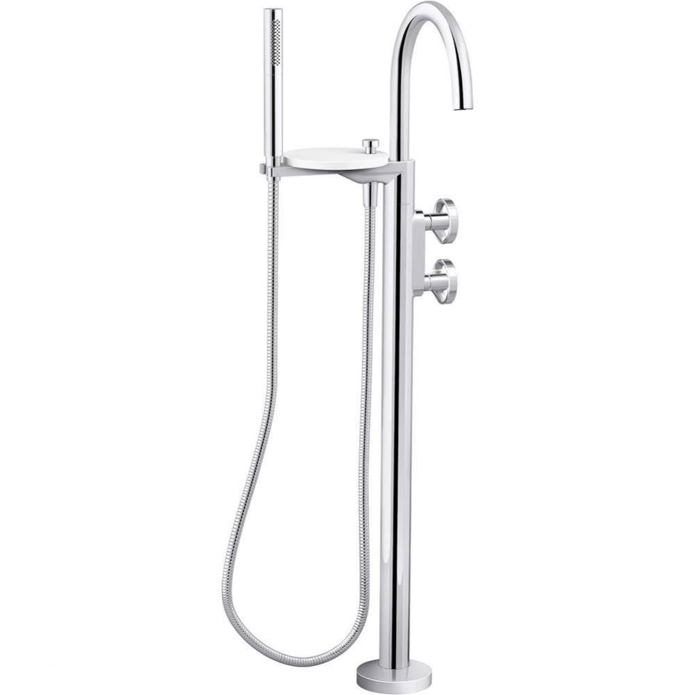 Components® Floor-mount bath filler trim with industrial handles and handshower