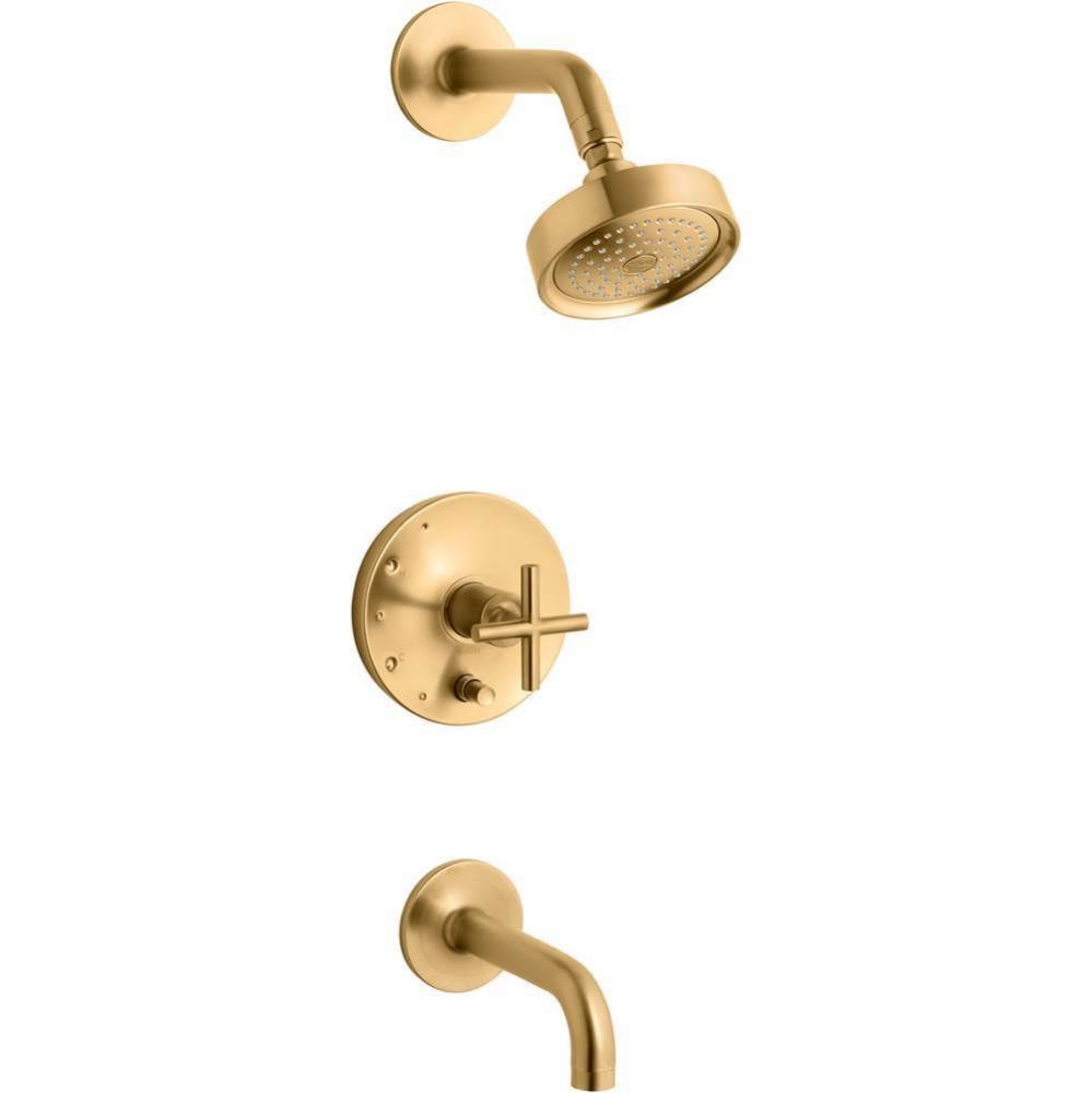 Purist® Rite-Temp® bath and shower trim kit with push-button diverter and cross handle,
