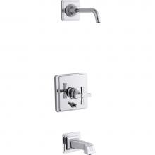 Kohler T13133-3BL-CP - Pinstripe® Rite-Temp(R) bath and shower trim set with push-button diverter and cross handle,