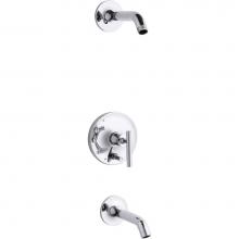 Kohler T14420-4L-CP - Purist® Rite-Temp(R) bath and shower trim set with push-button diverter and lever handle, les