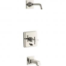 Kohler T13133-3AL-SN - Pinstripe® Pure Rite-Temp® bath and shower trim set with push-button diverter and cross