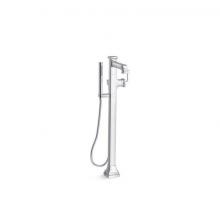 Kohler T27408-4-CP - Riff® Floor-mount bath filler trim with handshower