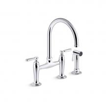 Kohler 28356-CP - Edalyn™ by Studio McGee Two-hole bridge kitchen sink faucet with side sprayer