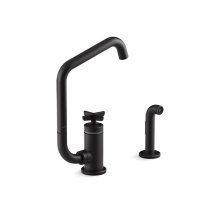 Kohler 28667-3-BL - Billet™ Single-handle kitchen sink faucet with two-function extended-reach spout and side spraye