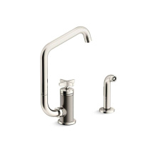 Kohler 28667-3-SN - Billet™ Single-handle kitchen sink faucet with two-function extended-reach spout and side spraye