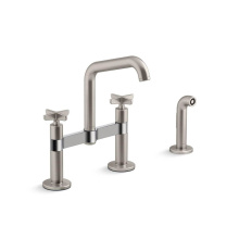 Kohler 28665-3-VS - Billet™ Two-hole bridge kitchen sink faucet with side sprayer