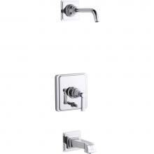Kohler T13133-4BL-CP - Pinstripe® Rite-Temp(R) bath and shower trim set with push-button diverter and lever handle,