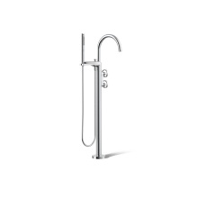 Kohler T77984-9-CP - Components® Floor-mount bath filler trim with industrial handles and handshower