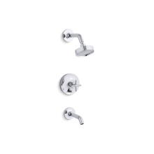 Kohler T14420-3-CP - Purist® Rite-Temp® bath and shower trim kit with push-button diverter and cross handle,