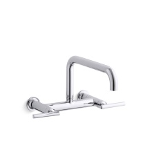 Kohler 7549-4-CP - Purist® Two-hole wall-mount bridge kitchen sink faucet