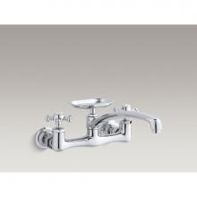 Kohler 159-3-CP - Antique wall-mount sink faucet with 12apos;apos; spout and six-prong handles