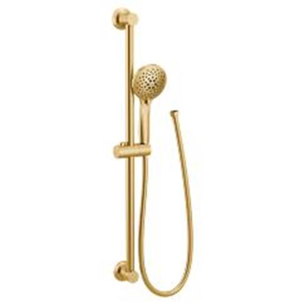 Brushed gold five-function 4-3/8'' diameter spray head eco-performance handshower