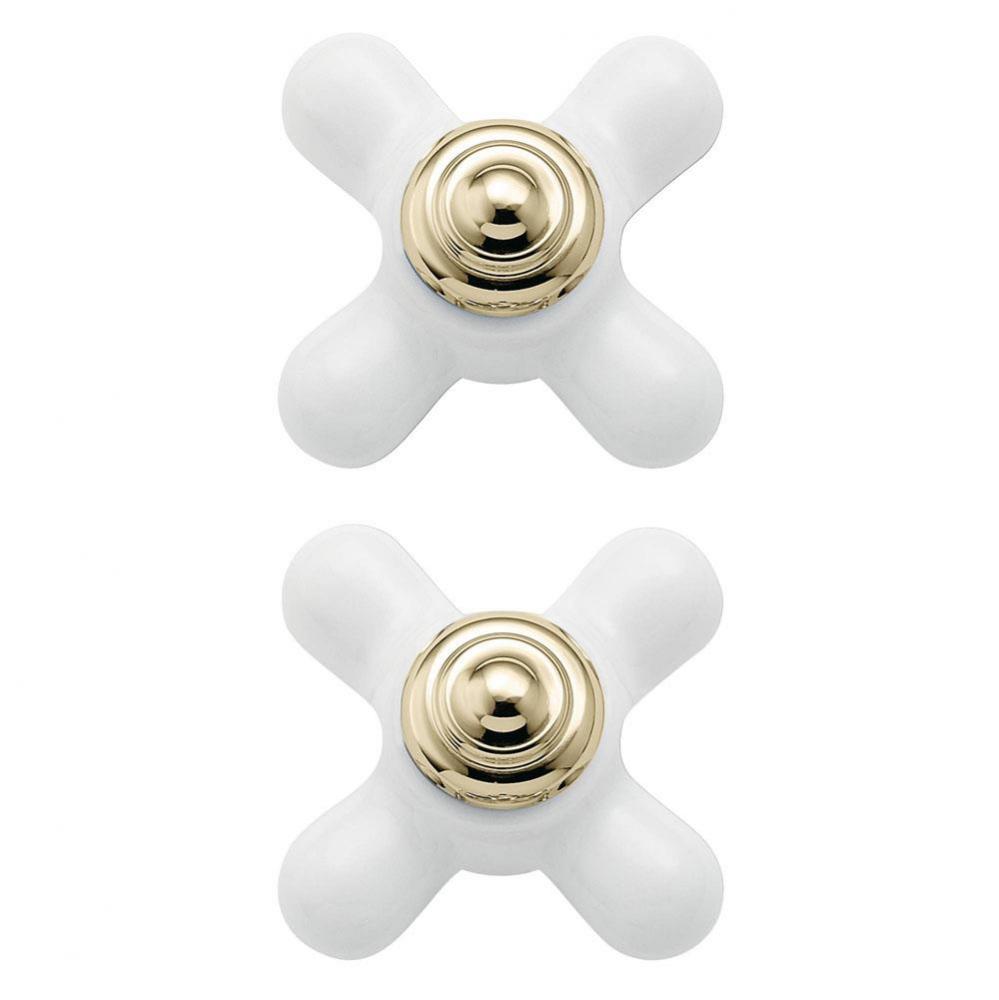 Porcelain/polished brass replacement handle knob insert
