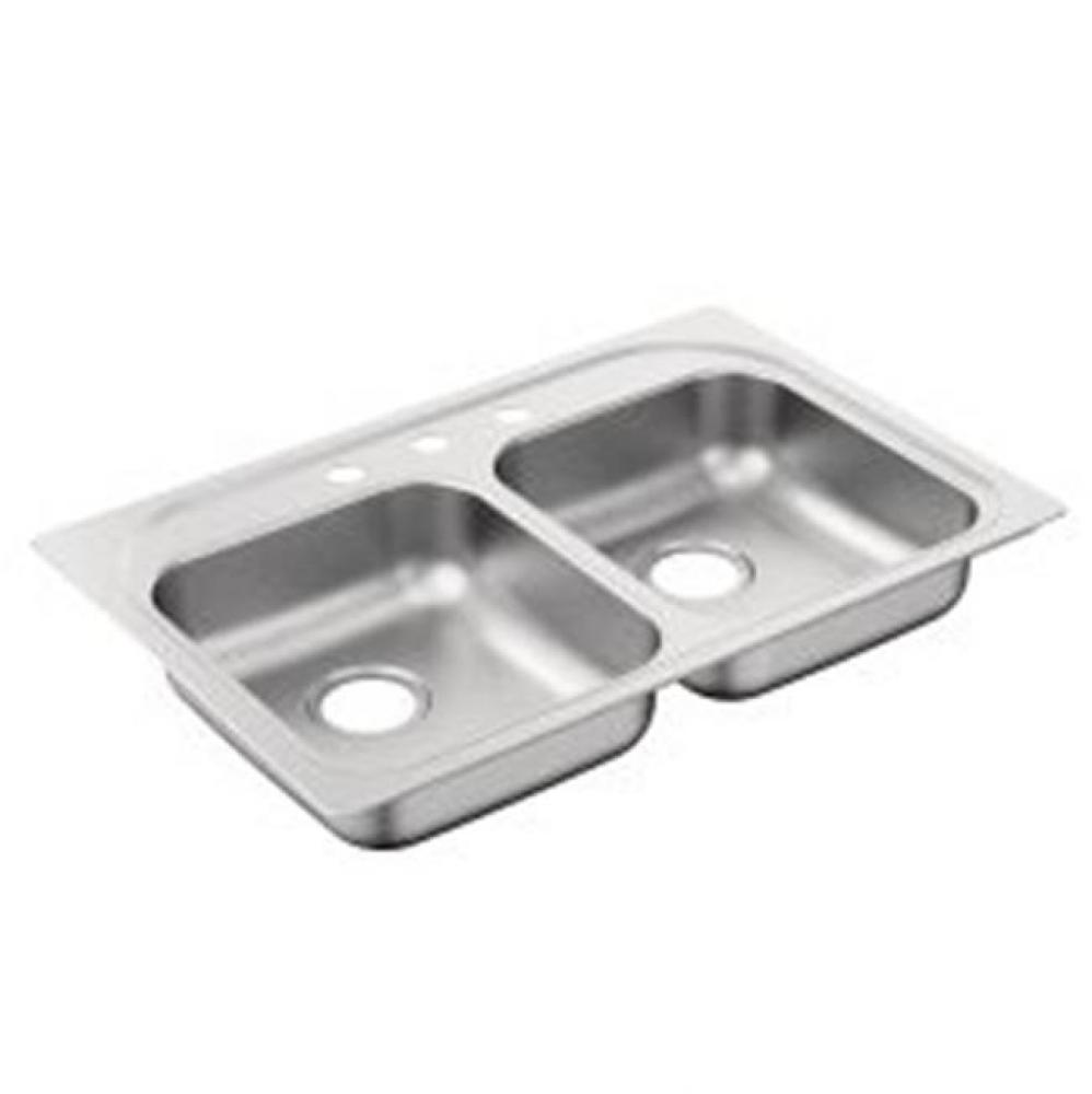 33''x22'' stainless steel 20 gauge double bowl drop in sink