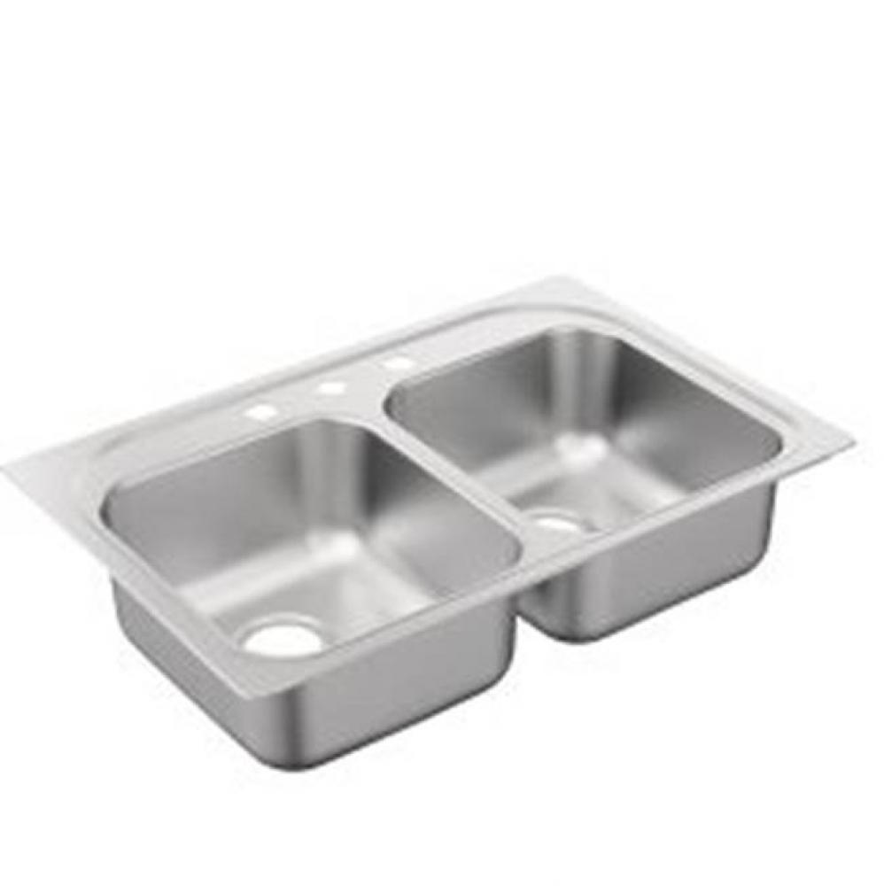 33''x22'' stainless steel 22 gauge double bowl drop in sink