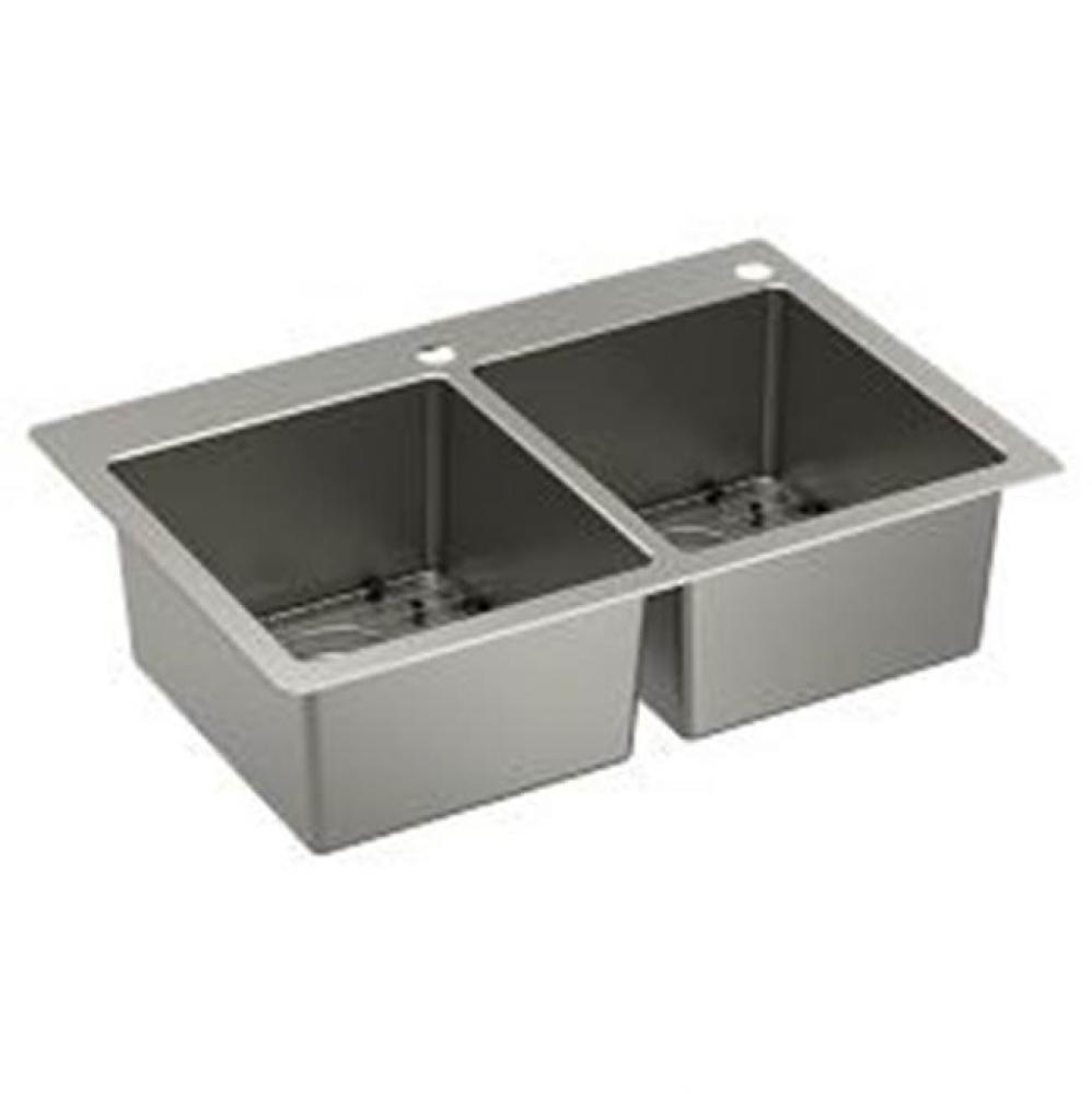 33''x22'' Double Bowl Stainless Steel 18 Gauge Dualmount Sink
