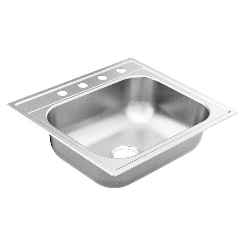 2000 Series 25-inch 20 Gauge Drop-in Single Bowl Stainless Steel Kitchen Sink, 4 Hole, Featuring Q