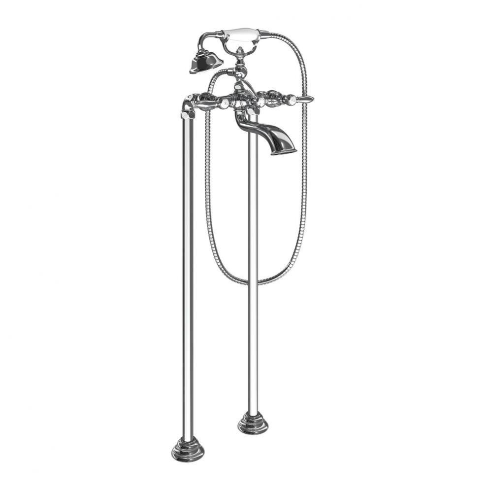 Weymouth Two Handle Tub Filler with Lever-Handles and Handshower, Chrome