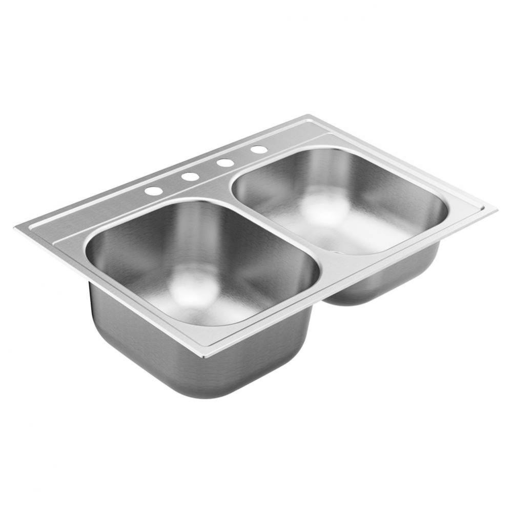 2000 Series 33-inch 20 Gauge Drop-in Double Bowl Stainless Steel Kitchen Sink, Featuring QuickMoun