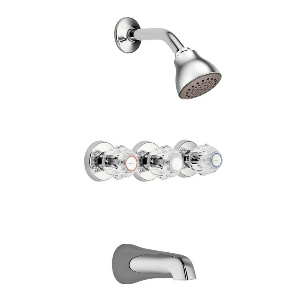 Chateau Three-Handle Tub and Eco-Performance Shower Faucet, Valve Included, Chrome