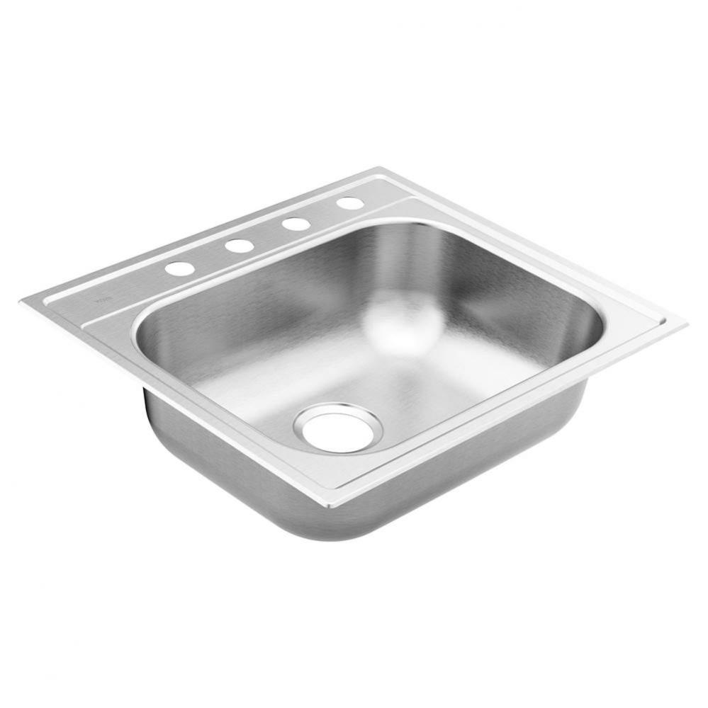 2000 Series 25-inch 20 Gauge Drop-in Single Bowl Stainless Steel Kitchen Sink, 4 Hole, Featuring Q