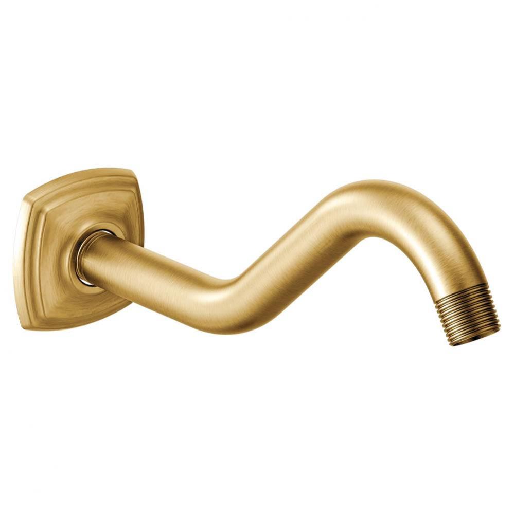 Curved Shower Arm with Wall Flange, Brushed Gold