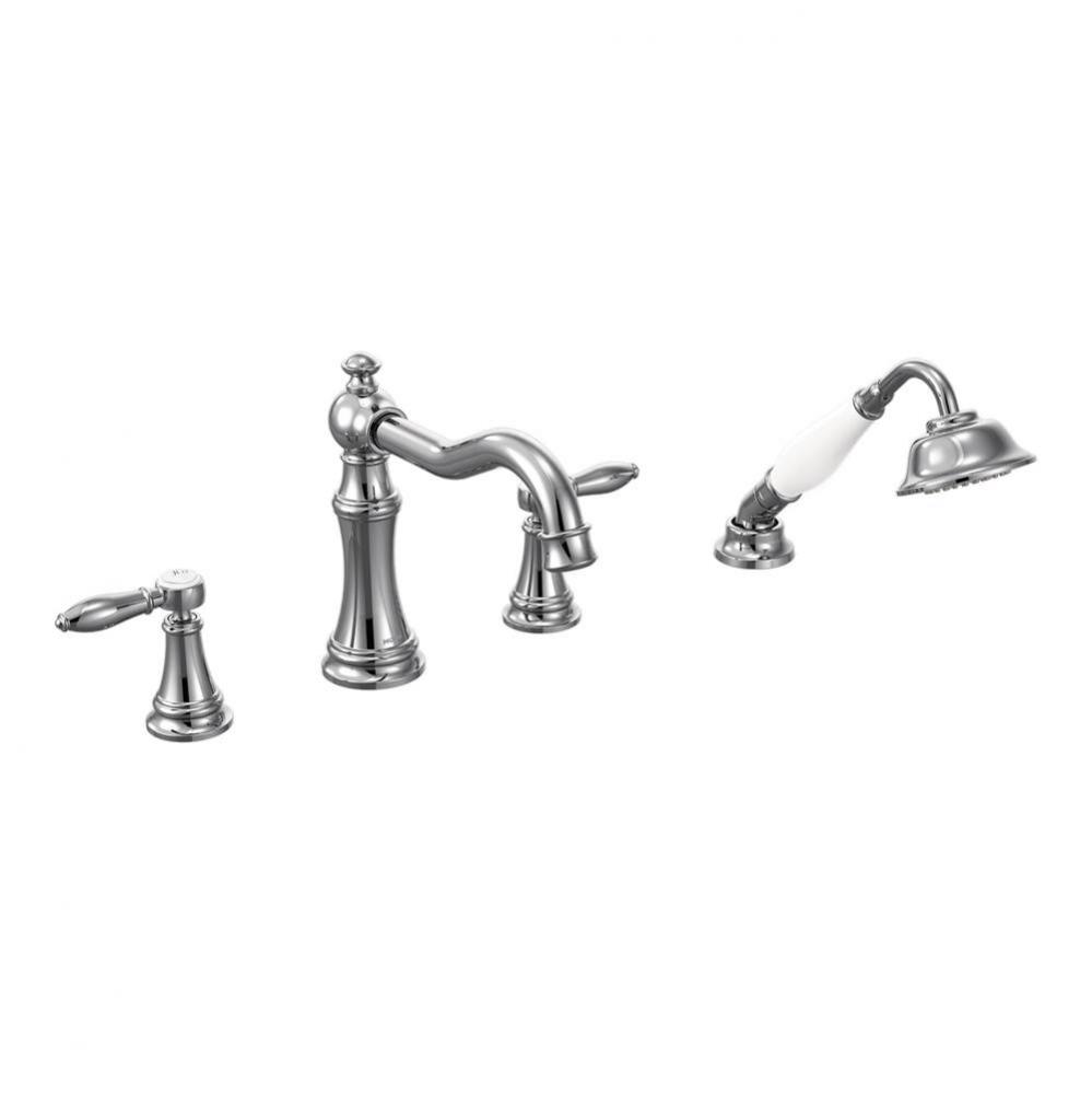 Weymouth 2-Handle Diverter Deck-Mount Roman Tub Faucet Trim Kit with Handshower in Chrome (Valve S