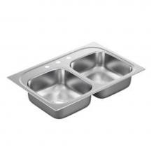 Moen BG222173 - 33''x22'' stainless steel 22 gauge double bowl drop in sink