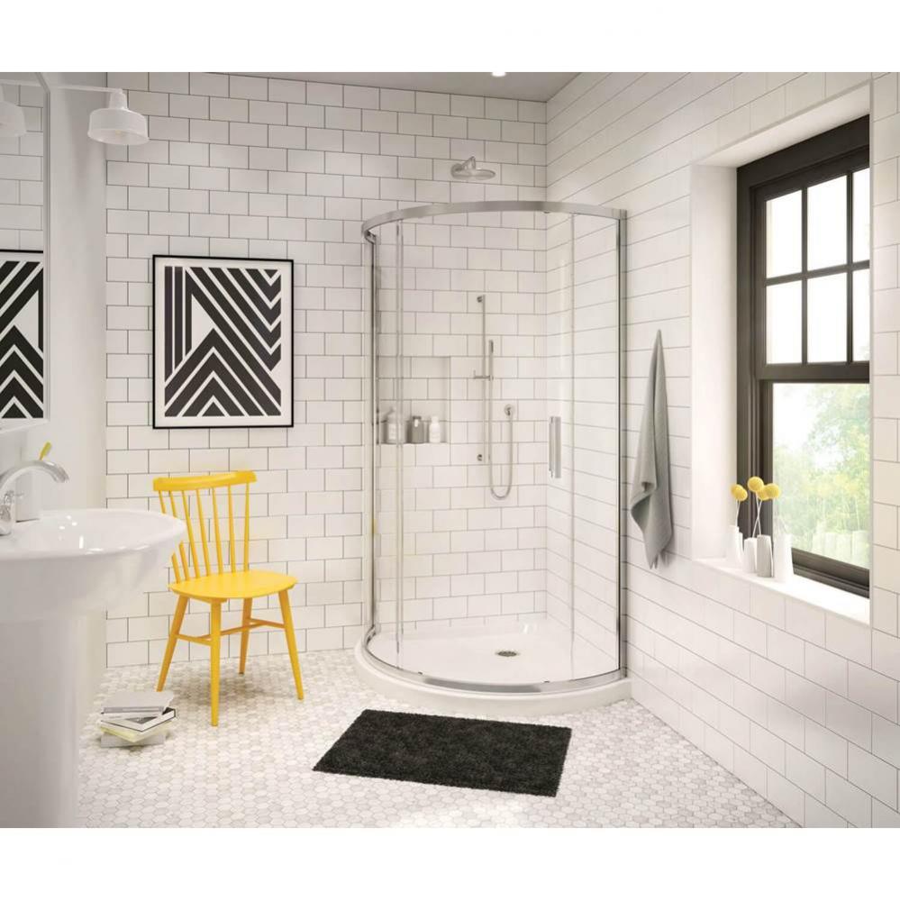 Round Base 36 3 in. 36 x 36 Acrylic Corner Left or Right Shower Base with Corner Drain in White